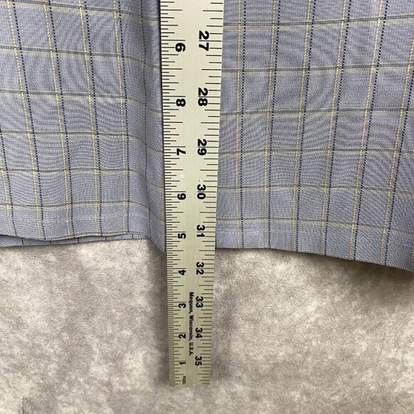 BUGATCHI Button Front Shirt Men Large Blue Plaid Hidden Button Collar Rayon/Poly - Picture 9 of 11